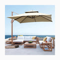 10ft Water-resistant Umbrella UV50+ protection Polyester Canopy with Led Light 3m Square Cantilever Parasol