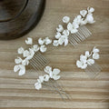 Handmade White Ceramic Flowers Bridal Hair Comb Pearls Wedding Headpiece Charming Prom Hair Accessories Jewelry Wholesale