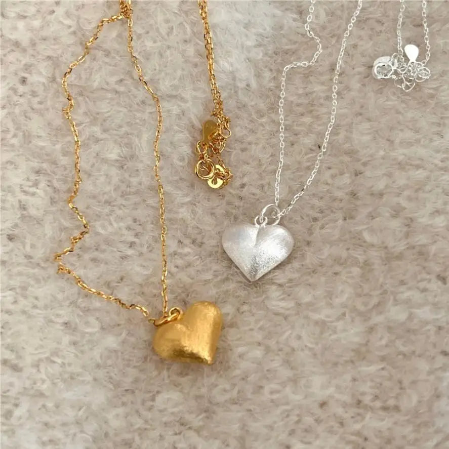 Fashion Jewelry 18k Gold Plated Chunky Heart Pendant Necklace Chic Chain 925 Sterling Silver Heart Necklace