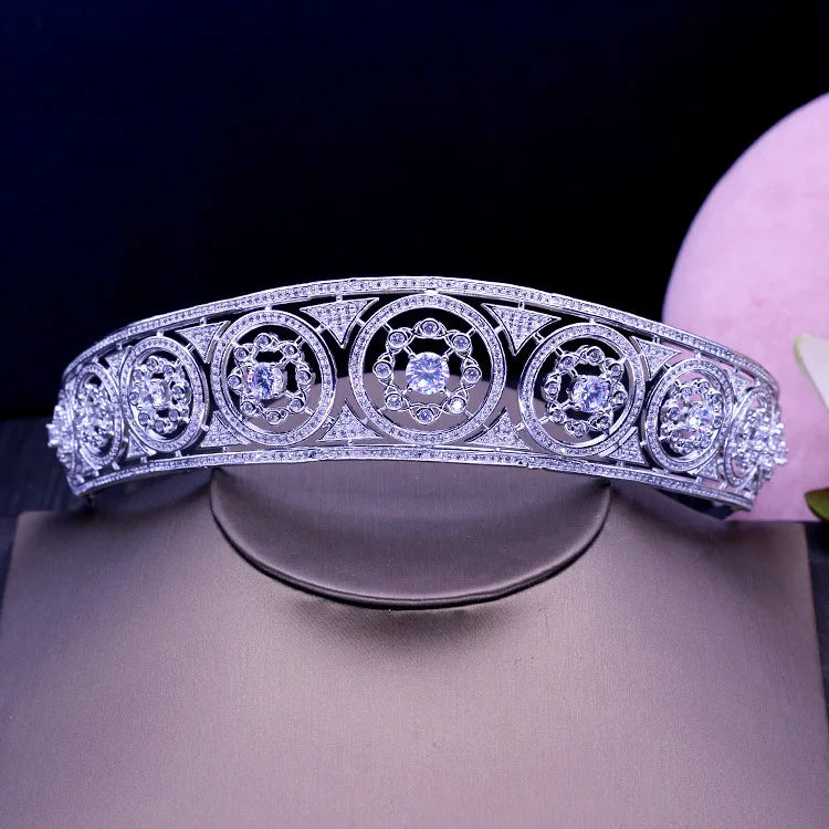 SLBRIDAL Rhinestones Crystals Copper Alloy Cubic Zircon Wedding Tiara CZ Bridal Queen Princess Pageant Party Crown Bridesmaids