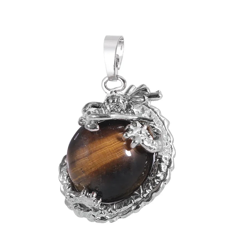 High Quality Silver Plating Eagle Claw Natural Tiger Eyes Crystal Stone Dragon Ball Necklace Pendant for Men Boy Gift