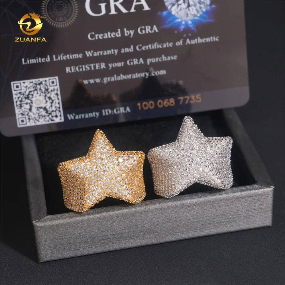 Pass Diamond Tester Hip Hop Star Iced Out Luxury VVS Mens 925 Silver Moissanite Ring