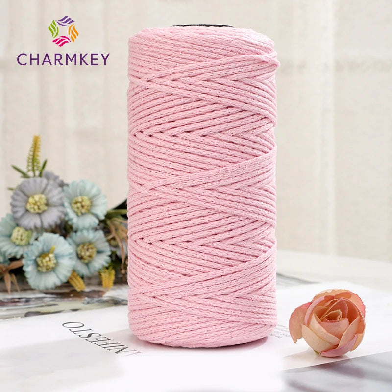 Charmkey 2mm 150m  Hollow Cotton Thread Macrame Organic Pure Cotton Rope Braided Cotton