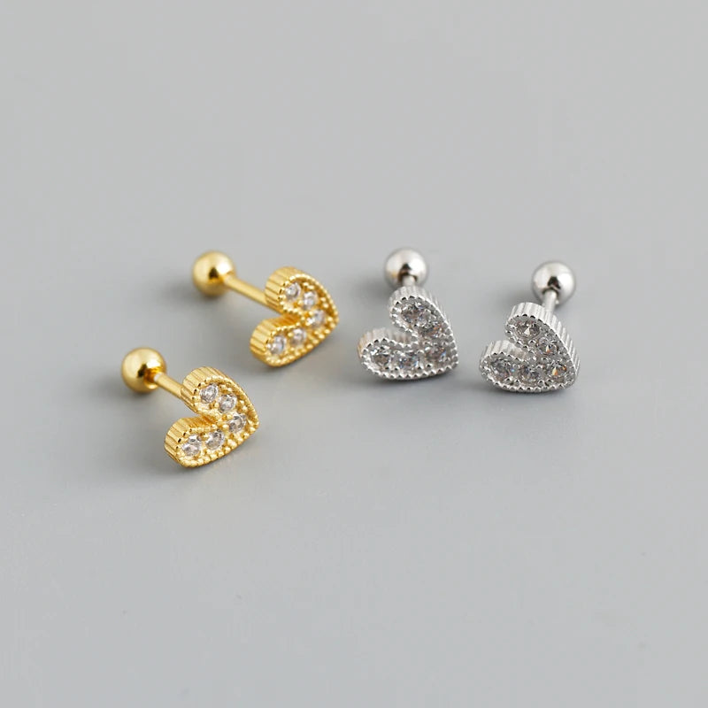 New Fashion Earrings Jewelry 925 Sterling Silver Heart Stud Earrings Small Diamond Earrings Gold Plated Piercing Jewelry Women