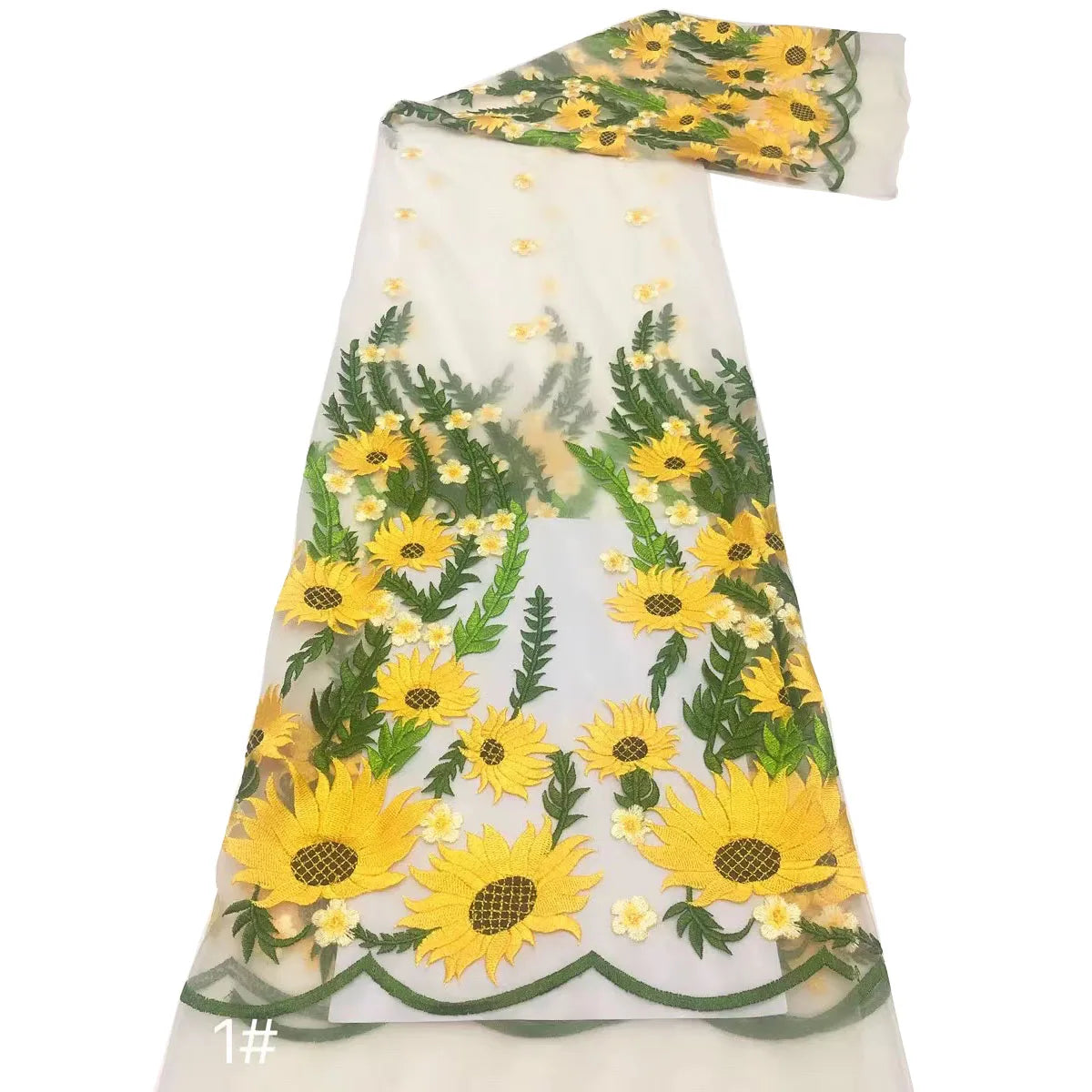Multicolor Sunflower Embroidery Mesh Fabric Dress Lace Materials African Wedding Eco-Friendly 100% Polyester