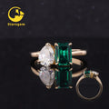 Fancy Starsgem Lab Grown Gemstone Jewelry 2 Stones Colorful Pear and Emerald Cut 10k Solid Gold Engagement Ring