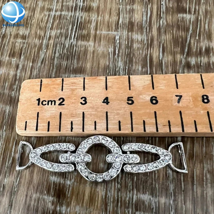 7cm Diamond Silver Finish Buckle Rhinestone Connector Buckle for Bikini Swimwear Shoulder Strap