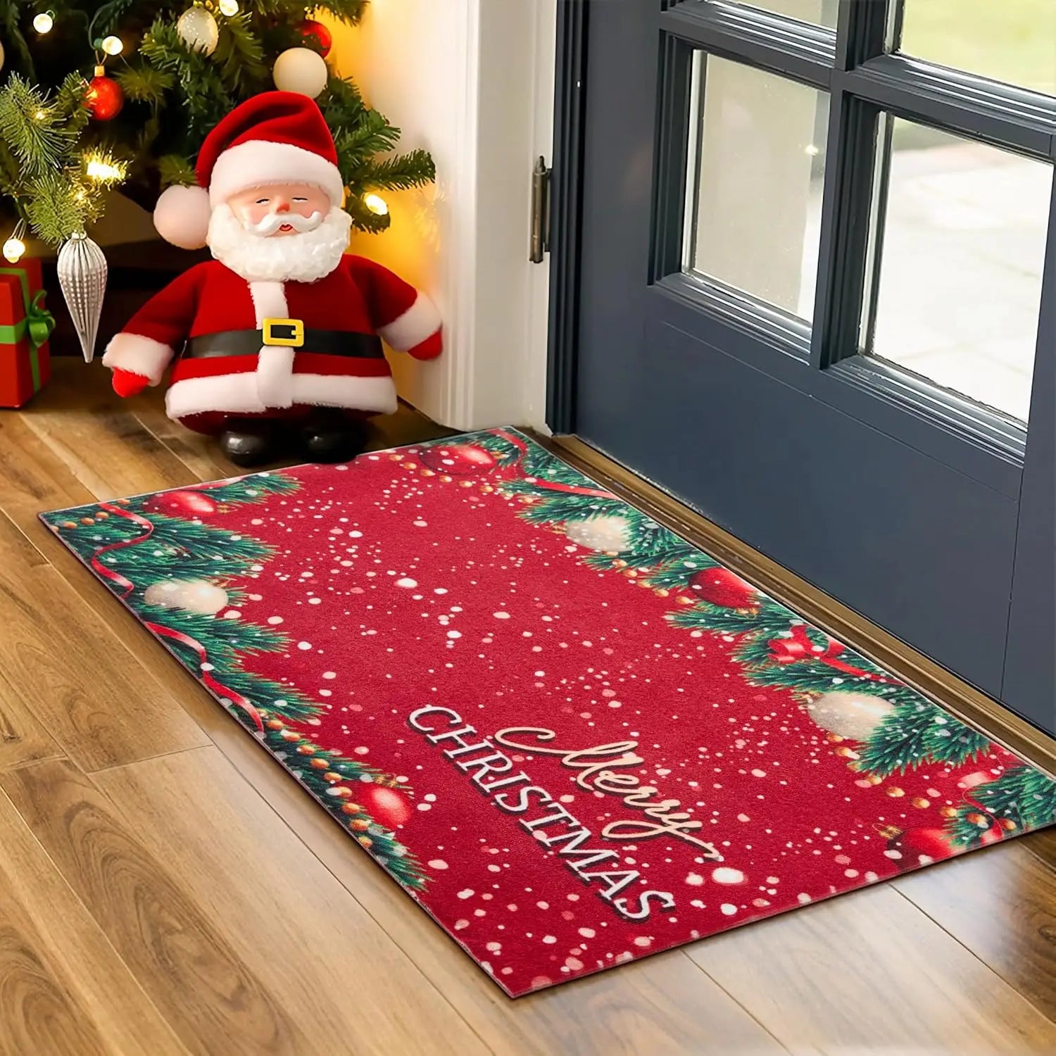 Merry Christmas Red Color Indoor/Outdoor Holiday Door Mat Christmas Decorations for Front Door