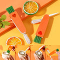3 in 1 Carrot Shape Cup Lid Rubber Ring groove Cleaning Brush Multifunction Insulation Cup Lid Gap Milk Bottle Cleaning Brush