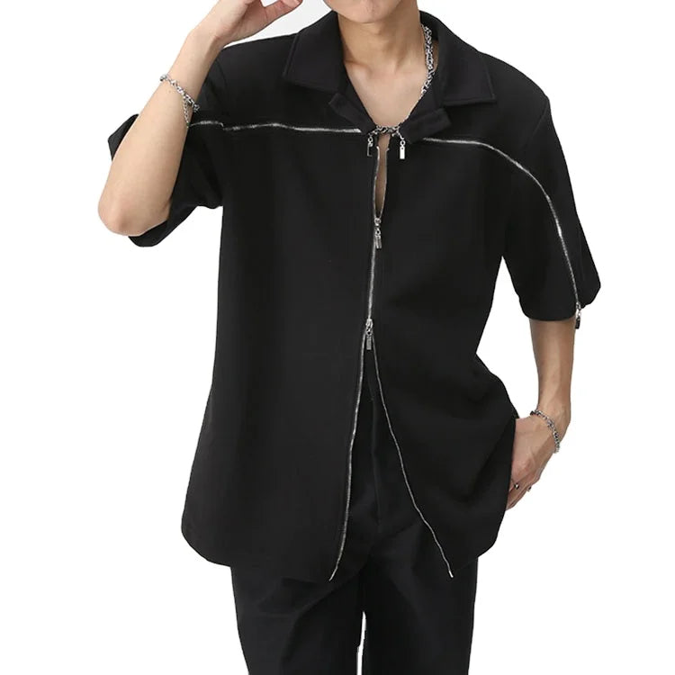2026 Custom Summer Metal Zipper T Shirt Short Shirt Hollow Out Men T Shirts