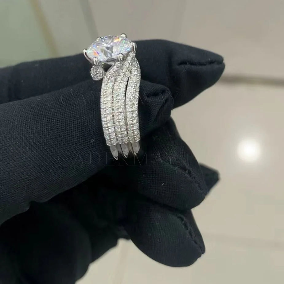 Cadermay D VVS 3CT Moissanite Diamond Eternity Ring Band S925 Ring  Round Moissanite Gemstone Engagement Wedding Ring