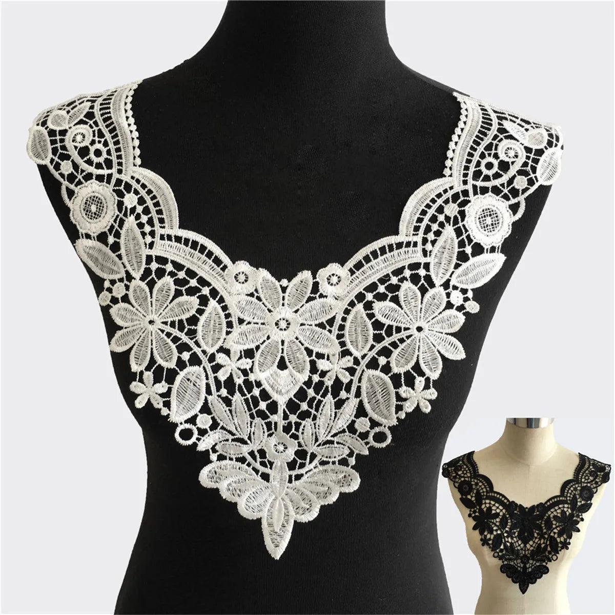 Embroidered Flower Lace Collar Trim Applique Neckline Sewing Patch Wedding Dress DIY