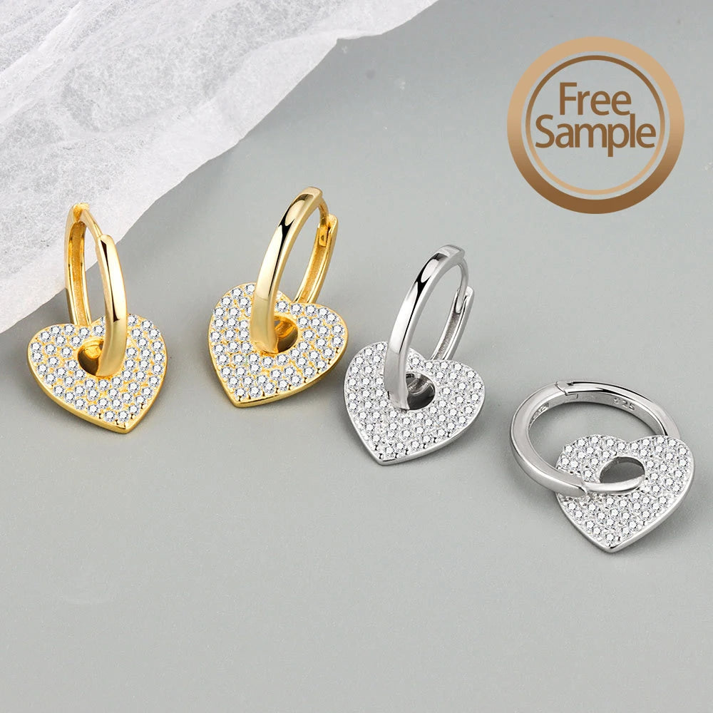 SSeeSY Custom Heart Shaped Zircon Earrings Inlaid with Brass Earrings Fashion Jewelry Valentines Day Gift for Girlfriend Women
