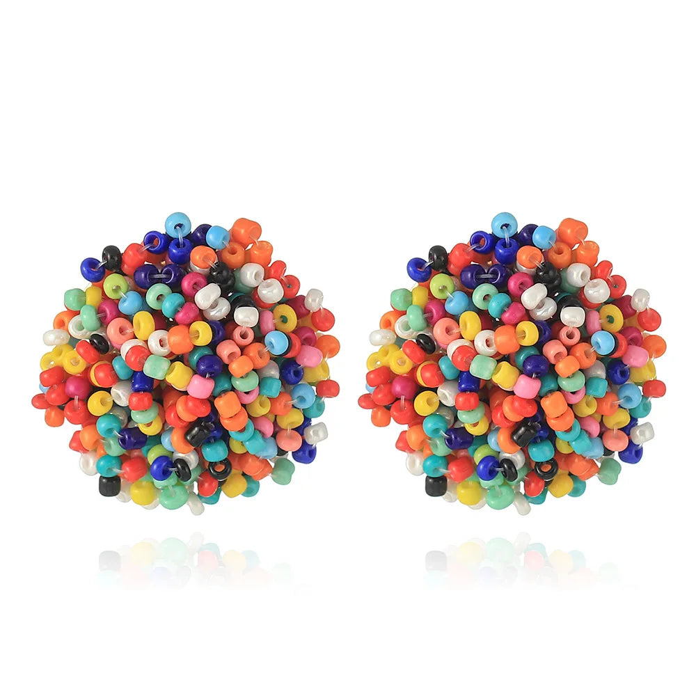 New Design Bohemian Multi Color Seed Beaded Stud EarringsHandmade Round Beads Cluster Earrings Stud