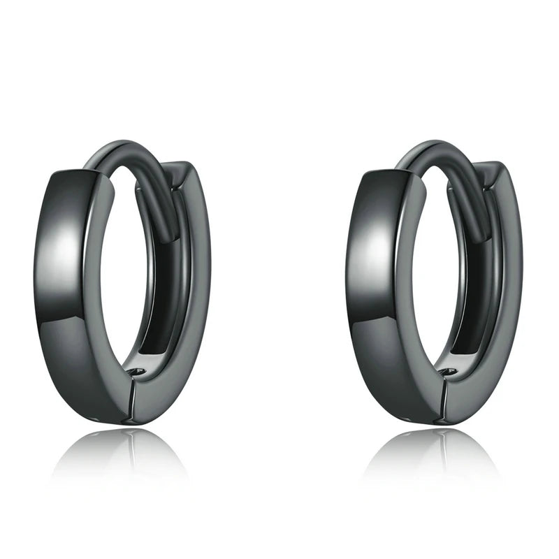 New 925 Sterling Silver Black Gold Ear Buckles Simplicity Hoop Earrings Korean for Women Men DIY Fashion Jewelry SCE1230