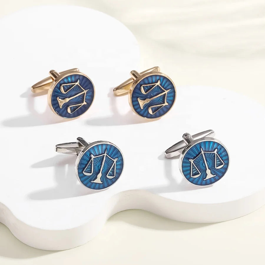 New Design Lot Stock Judge Lawyer Premium Cuff Links Men Alloy Painted Round Balance Scale Male Cufflinks