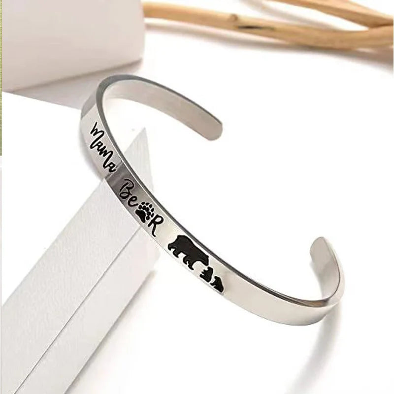 SC Popular Fashion C Shape Open Bracelet Stainless Steel Mother's Day Bracelet Trendy Mama Bear Initial Bracelet for Mother