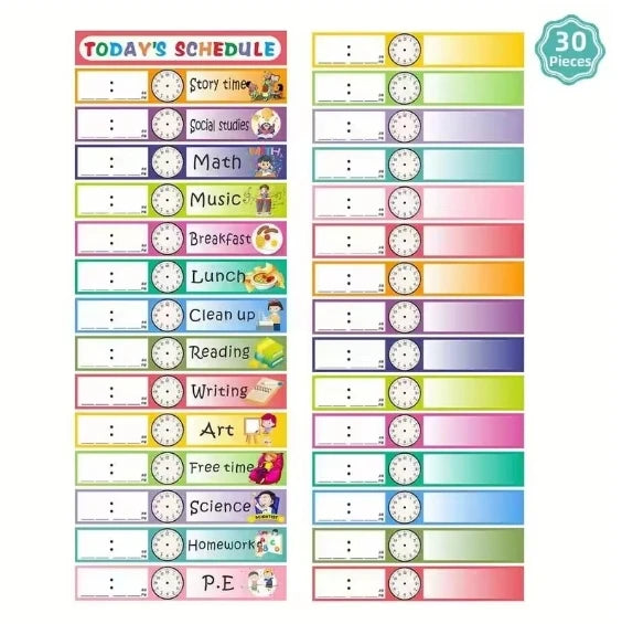 30-Piece Reusable Erasable Daily Schedule Cards Classroom Decoration Pocket Chart Add-ons Office & School Paper Material