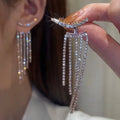 Trendy Jewely S925 Sterling Silver Post Fringe Earrings Bling Long Rhinestone Crystal Tassel Earrings for Women Gift