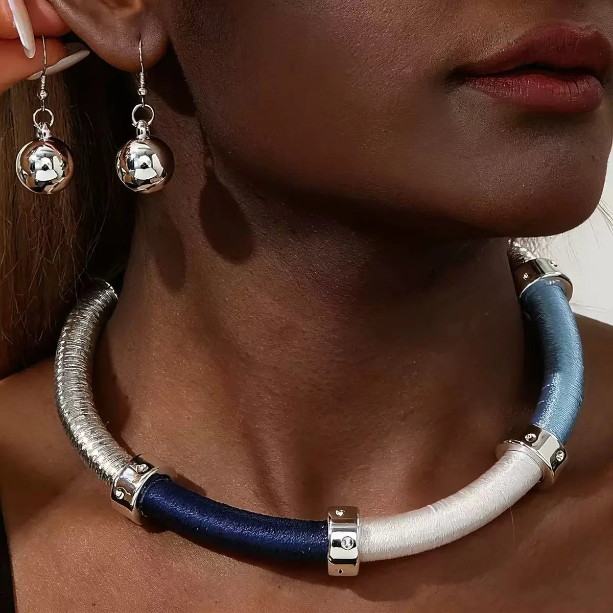 XD200330 Hot Selling African Cords Jewelry Set Fashion Choker Necklace Earrings Set Choker Necklaces Set