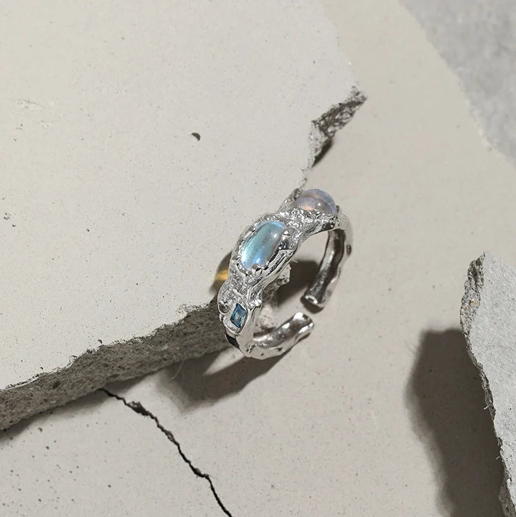 VIANRLA 925 Sterling Silver Moonstone Jewelry Antique Rings for Women