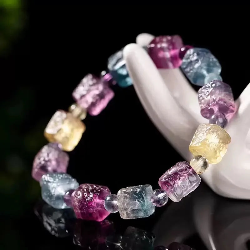 Wholesale Classic Style Natural Color Fluorite Cube Bead Quartz Peony Crystal for Bracelet for Anniversary Wrist Decoration