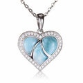 Solid 925 Sterling Silver Jewelry Larimar Necklace Nature Blue Larimar Heart Shape Inlay Pendant