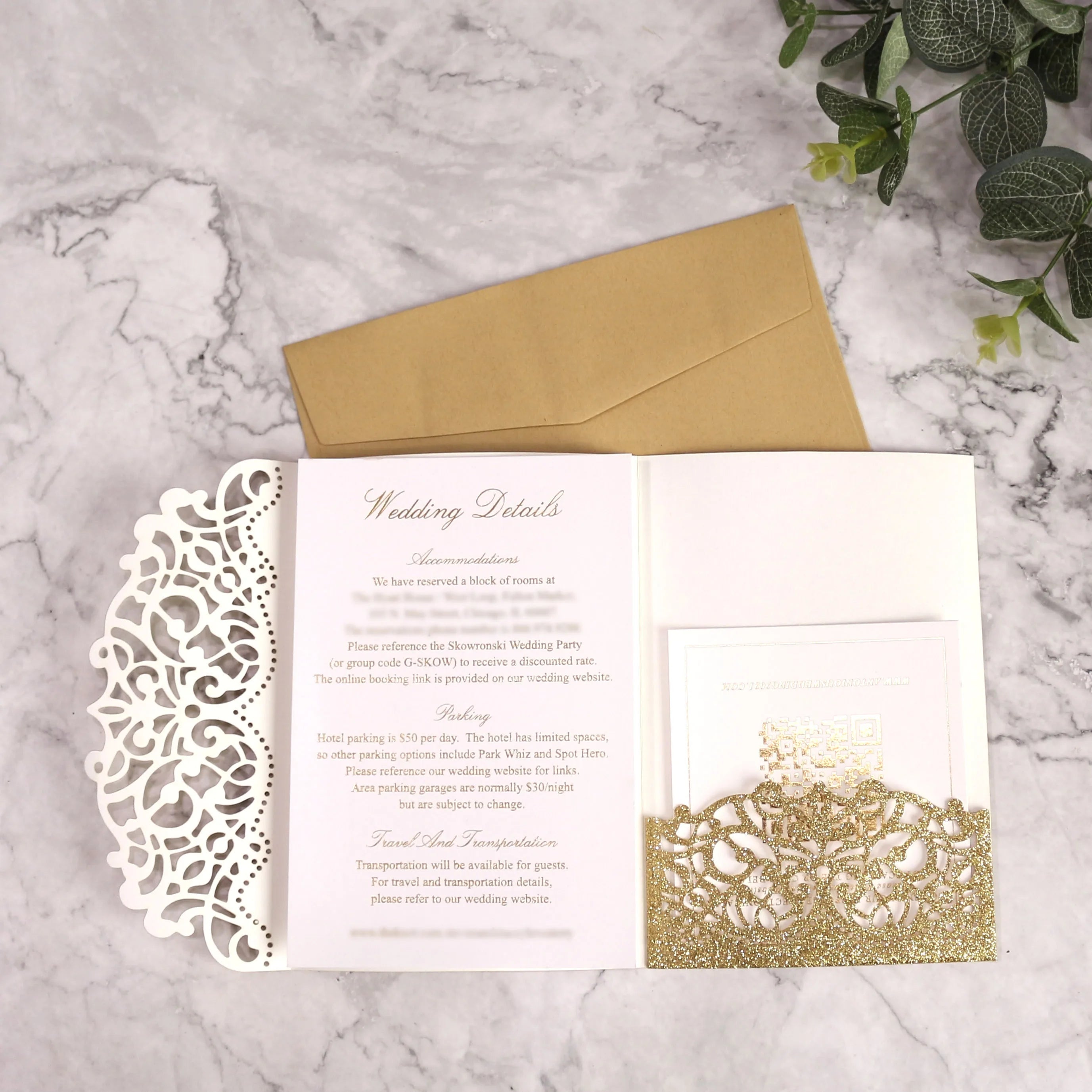 Gold Glitter Laser Card Hollow Out Foil Stamping with Envelope Reply Card Decorations Wedding Invitations