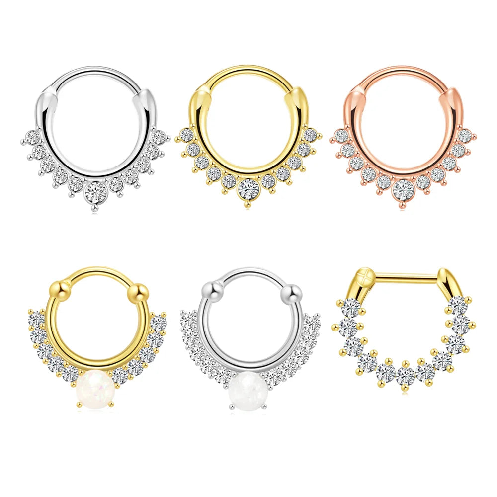 High Quality Gold Filled Opal Stainless Steel Nose Ring for Women Male Cute Rose Bee Septum Twisted Ornaments Fashionable Heart