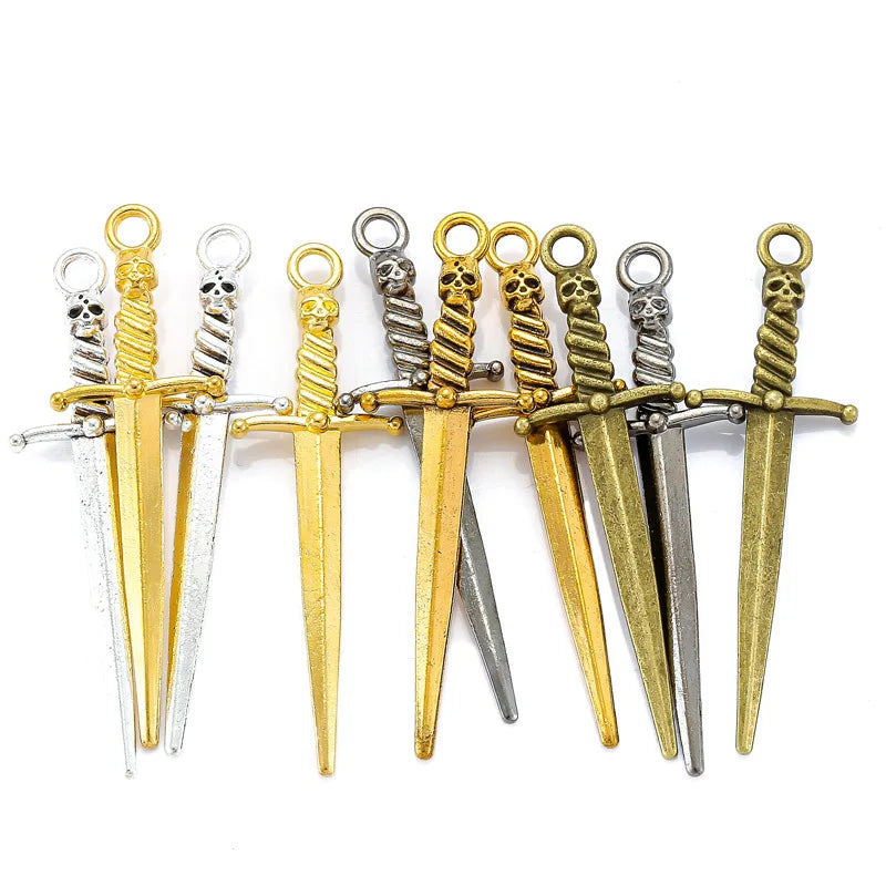 5 Color Alloy Antique Knight Sword Charms for Necklace Pendant DIY Handmade Game Weapons Jewelry Making 58*18mm M91