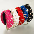 New Luxury Fashion Pearl Rhinestone Knotted Wide Edge Fabric Headband Hair Accessories 5 Colors Daily Use