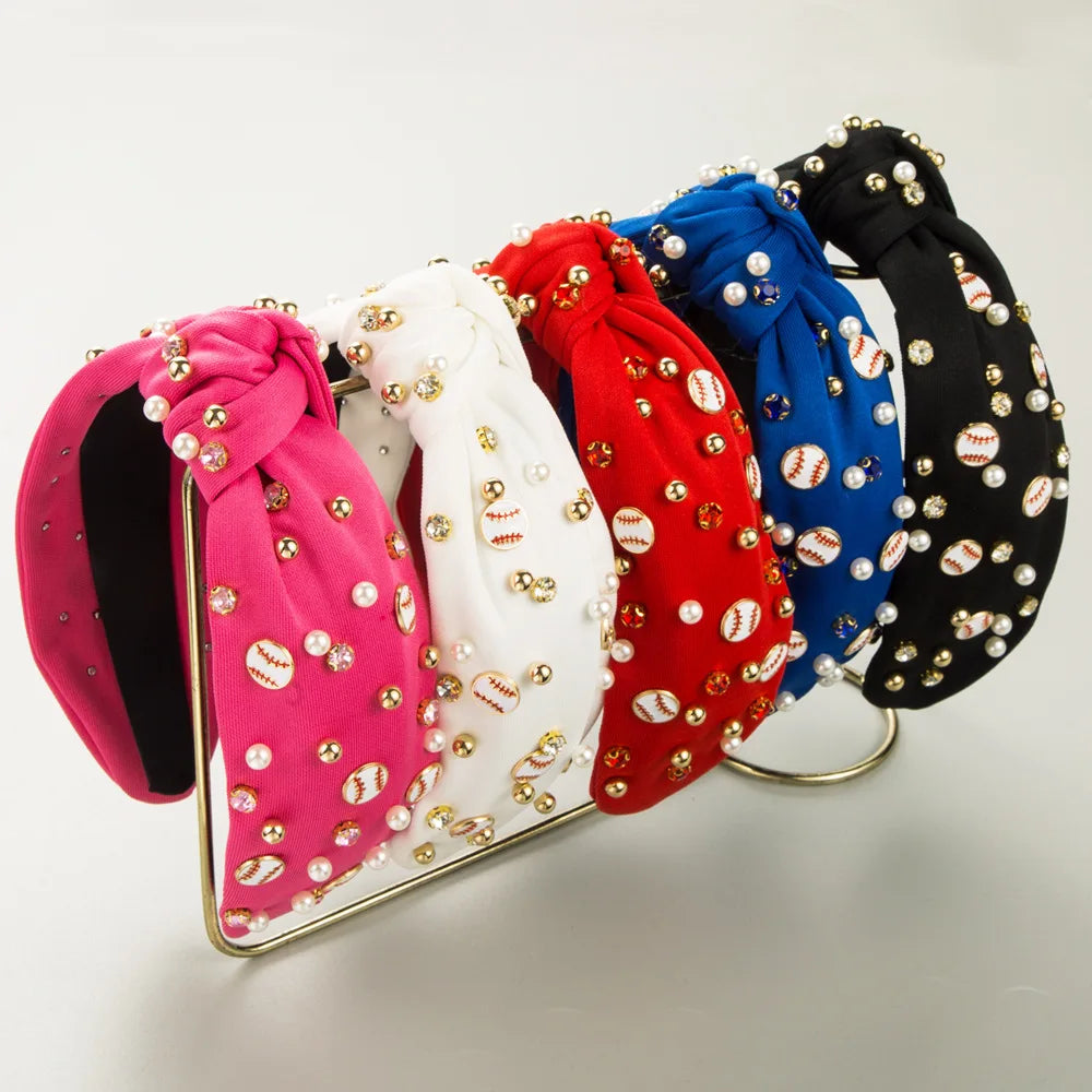 New Luxury Fashion Pearl Rhinestone Knotted Wide Edge Fabric Headband Hair Accessories 5 Colors Daily Use