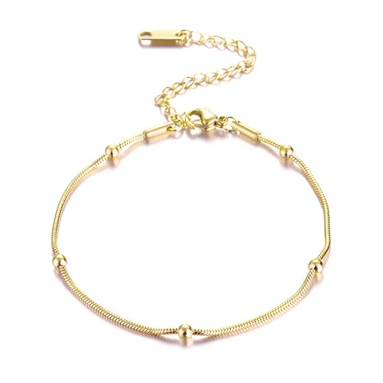 Wholesale New Stainless Steel Fashion Jewelry Anklet Transfer Bead Snake Bone Chain Beaded Ball Anklet