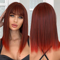 Wholesale Medium Long Black Red Straight Short Bob Synthetic Wig with Bangs Medium Ombre Hair Wigs for Women Afro Heat Resistant