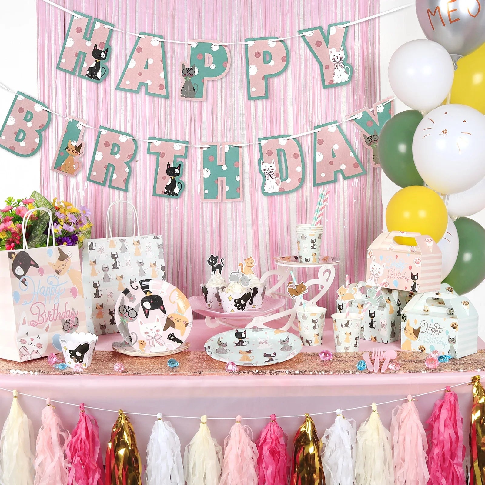 Cat Theme Party Decorations Kit Plates Cups Napkins Birthday Party Decorations Cat Birthday Party Supplies
