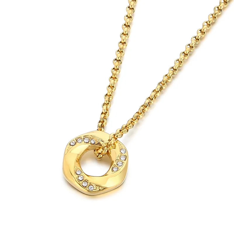 Kalen Women's 18K Gold Rhinestone Stainless Steel Necklace with Hollow Hexagon Pearl Chain Accessories for Gift
