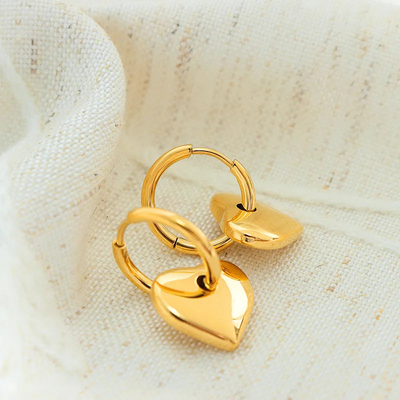 Heart Huggie Earrings Stainless Steel Minimalist Drop Earrings Waterproof Heart Charm Earrings for Women