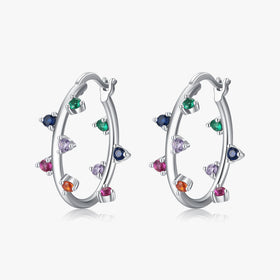 925 Sterling Silver Fine Jewelry Multicolour Trendy Zirconia Ear Buckles Luxury Fashion Hoop Earrings for Women