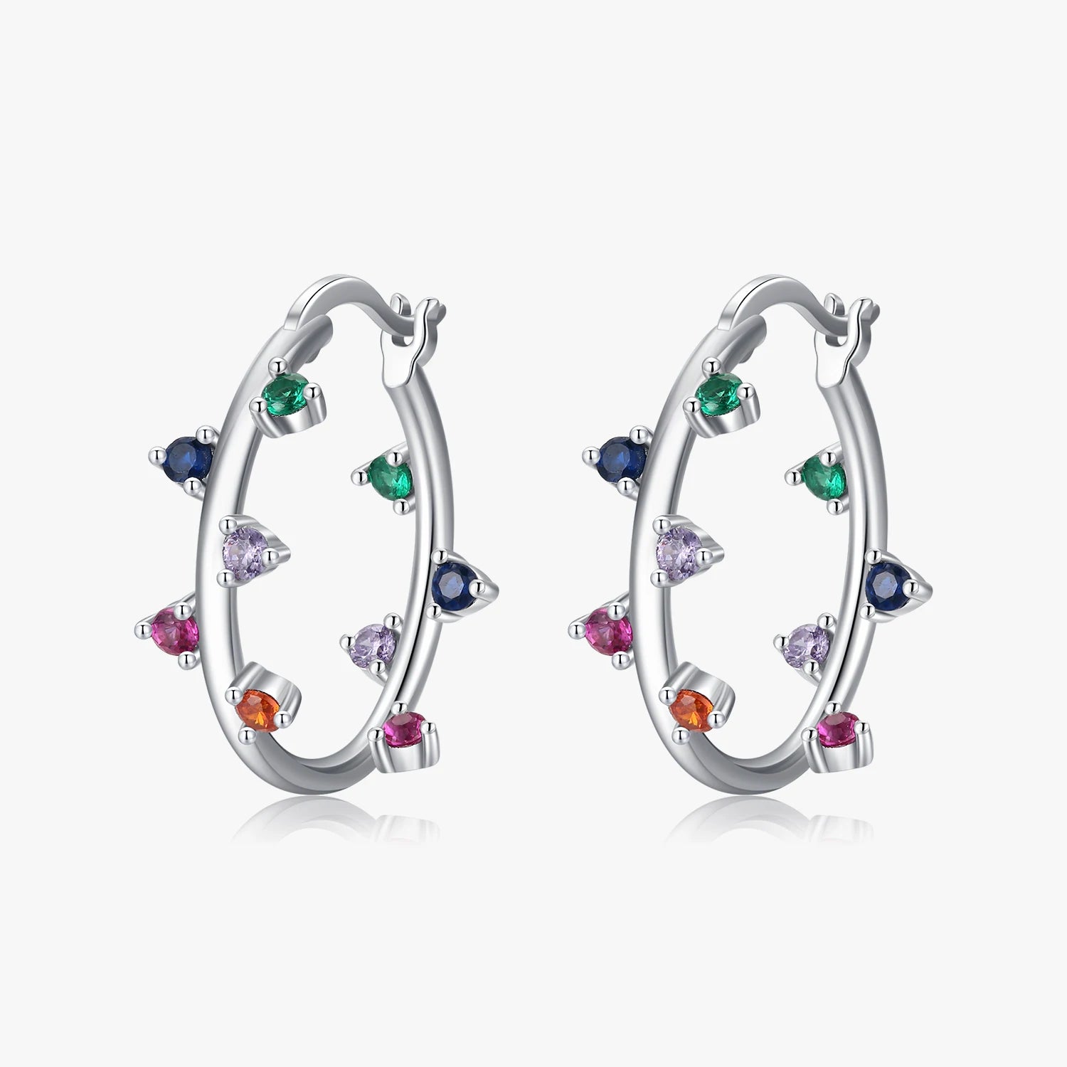 925 Sterling Silver Fine Jewelry Multicolour Trendy Zirconia Ear Buckles Luxury Fashion Hoop Earrings for Women