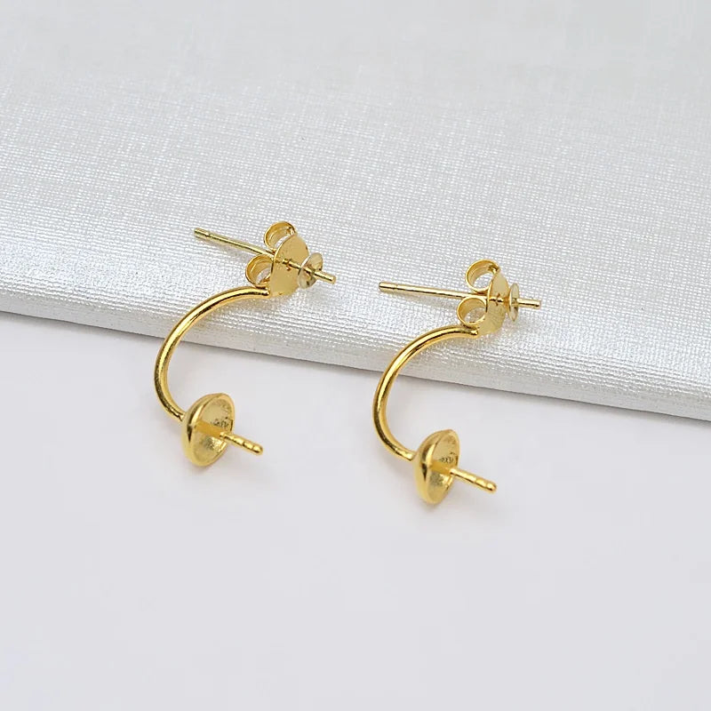 E903 7-8mm DIY Natural  Freshwater Pearl Charm Earrings Mounting Accessory 925 Sterling Silver Gold Plated  Jewelry for Women