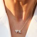 Personalized Heart Pendant 3D Balloon Bubble Gold CZ Paved Initial Letters Necklace for Women