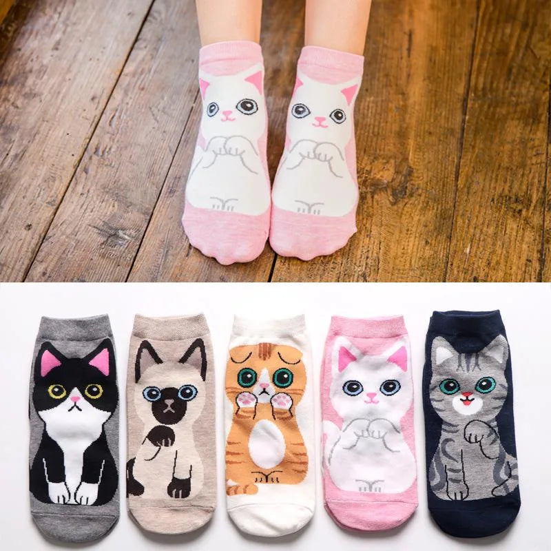 Cat Ankle Socks Bulk Custom Cute Cartoon Cat Pattern Daily Casual Comfort Wear Wholesale Animal Design Socks