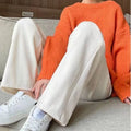 New Spring Autumn Women Ribbed Pants Drawstring High Waist Soft Lady Long Wide Leg Pants