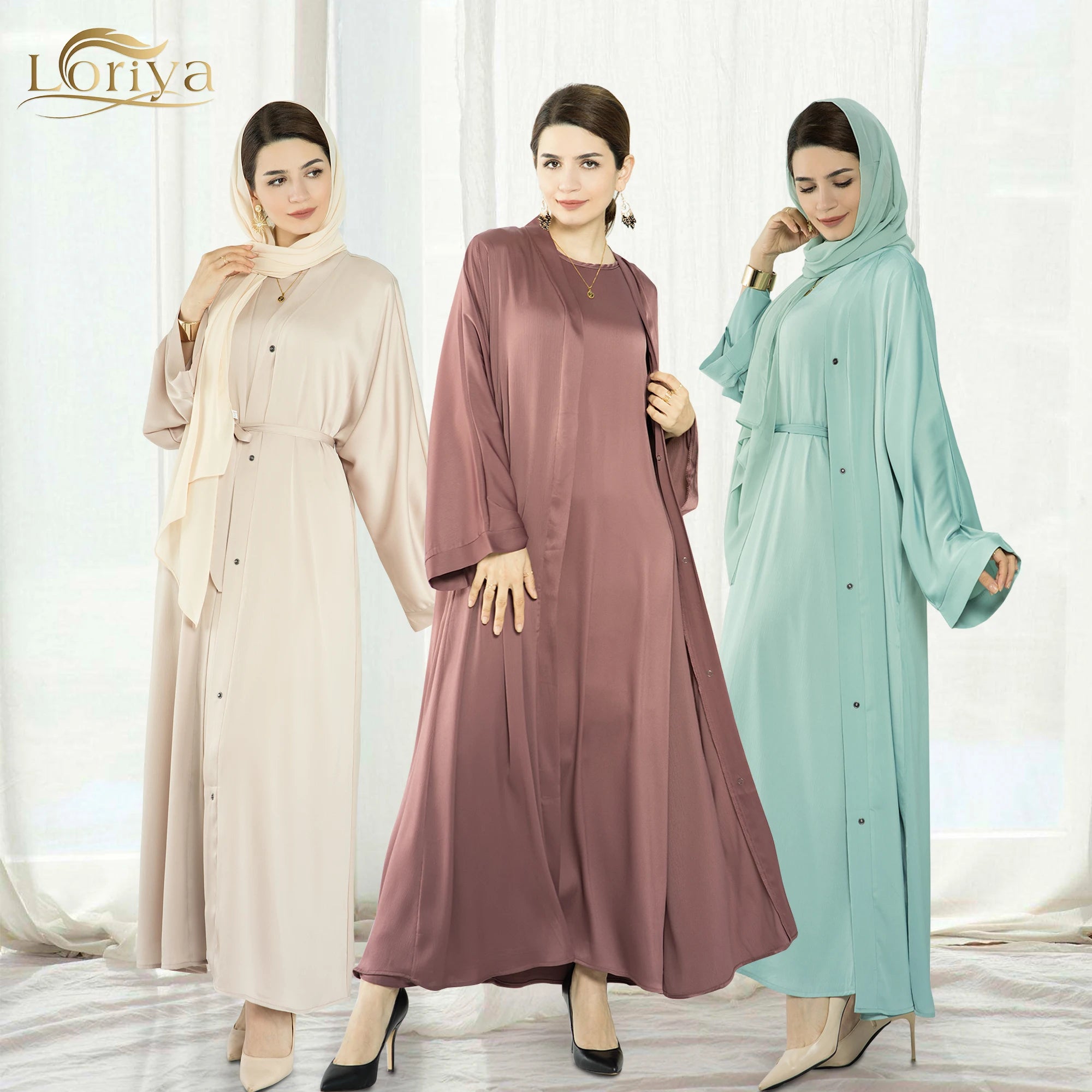 2023 New Hot Selling 2pc Plain Abaya Set Sleeveless Inner Dress and Modest Open Abaya Women Islamic Clothing Wholesale