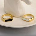 Wholesale Custom 18K Gold Plated Stainless Steel Jewelry Black Enamel Dome Ring Cowrie White Shell Finger Rings for Women Girls