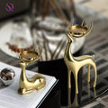 European Style Retro Gold Metal Candle Holder Creative Luxury Golden Copper Deer Candlestick Stand for Festive Home Decoration