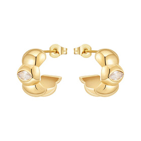 Fashion PVD 18K Gold Plated Stainless Steel Jewelry C Shape With Oval Zircon Geometric Hoop Earrings for Women Earrings E241525