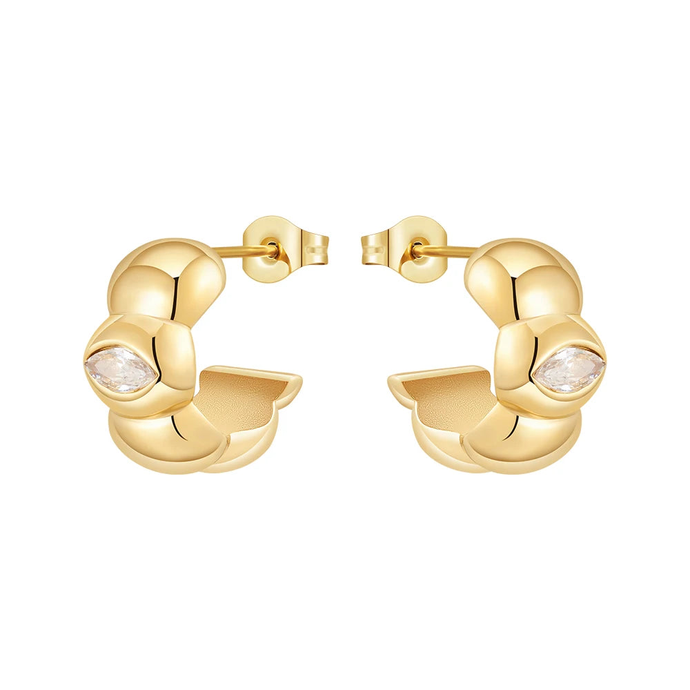 Fashion PVD 18K Gold Plated Stainless Steel Jewelry C Shape With Oval Zircon Geometric Hoop Earrings for Women Earrings E241525