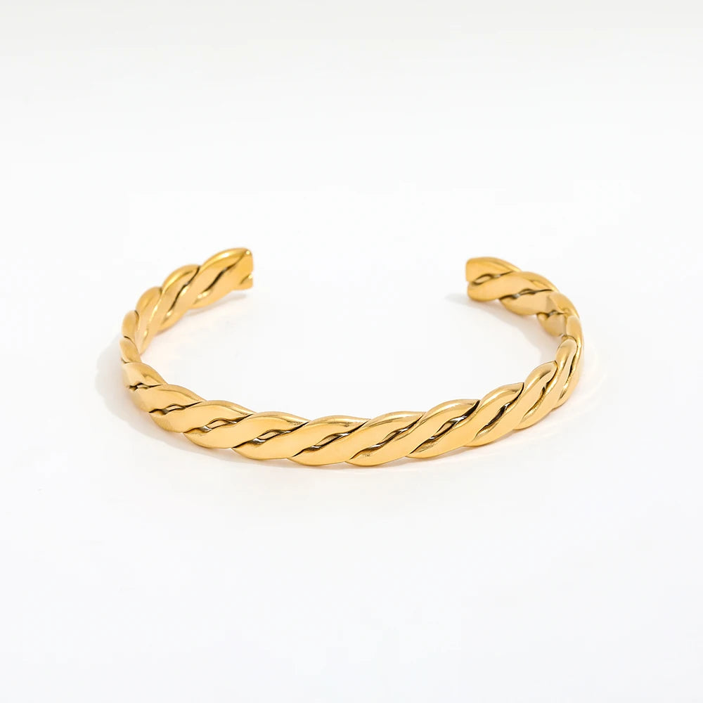 High End 18k PVD Gold Plated Stainless Steel Flat Band Rope Cuff Bracelet for Women Wholesale Jewelry