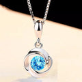 RisingMoon Blue Crystal Pendant Necklace Clover Rotating love Zircon Necklace Female Jewelry